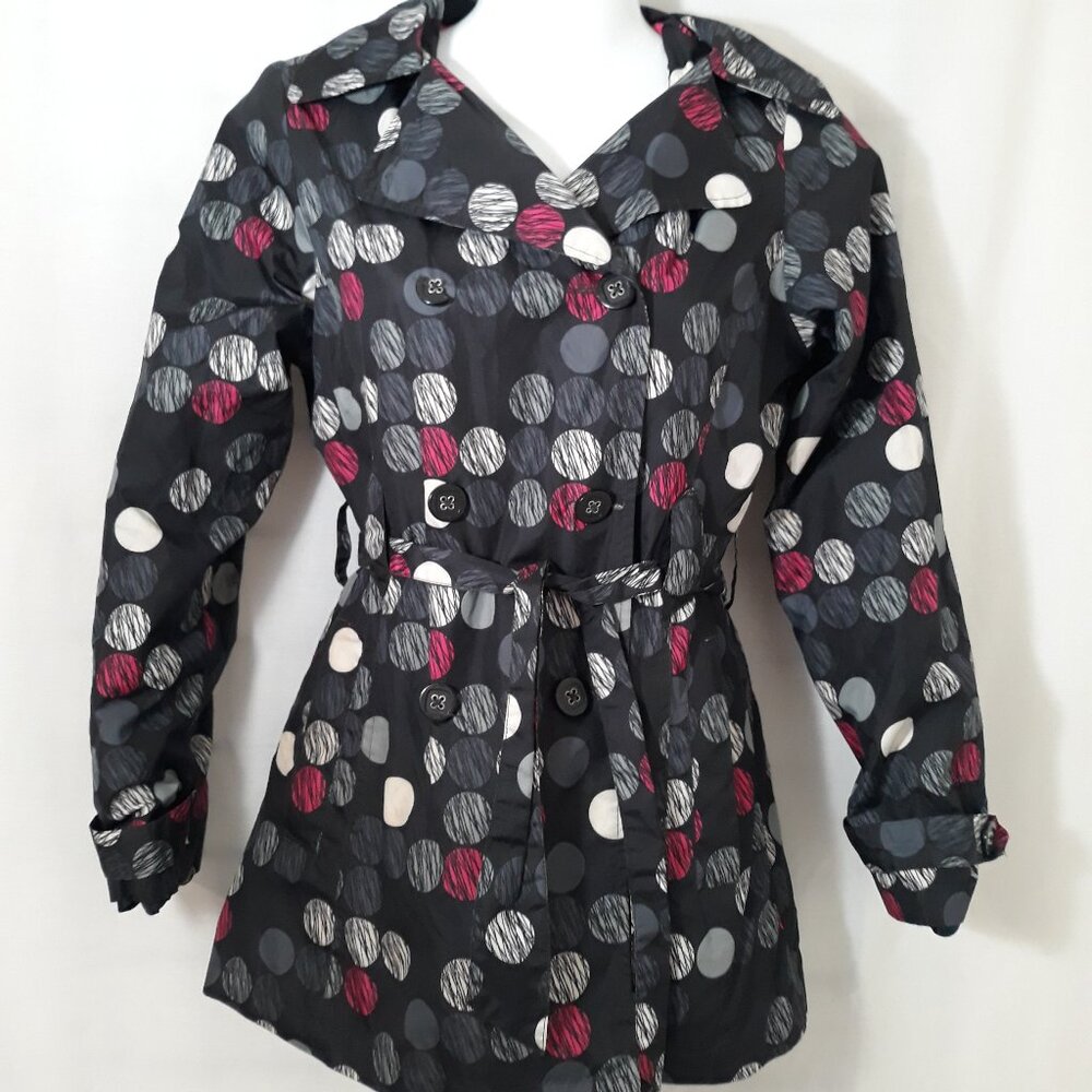 London Fog Polka Dot Double Breasted Raincoat - Removeable Hood - Girls Size 14